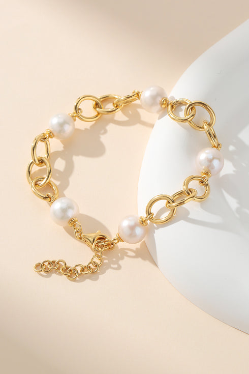 9-10mm Freshwater Pearl Chunky Gold Chain Bracelet